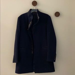 Zara Dress Coat- herringbone fabric, leather trim